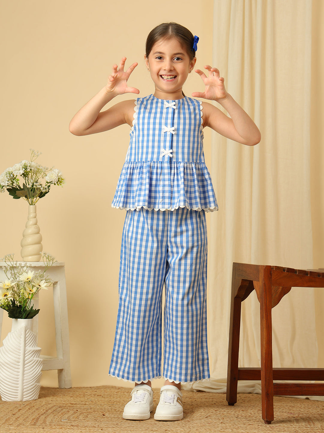 Blue Checked Peplum Co-ord Set