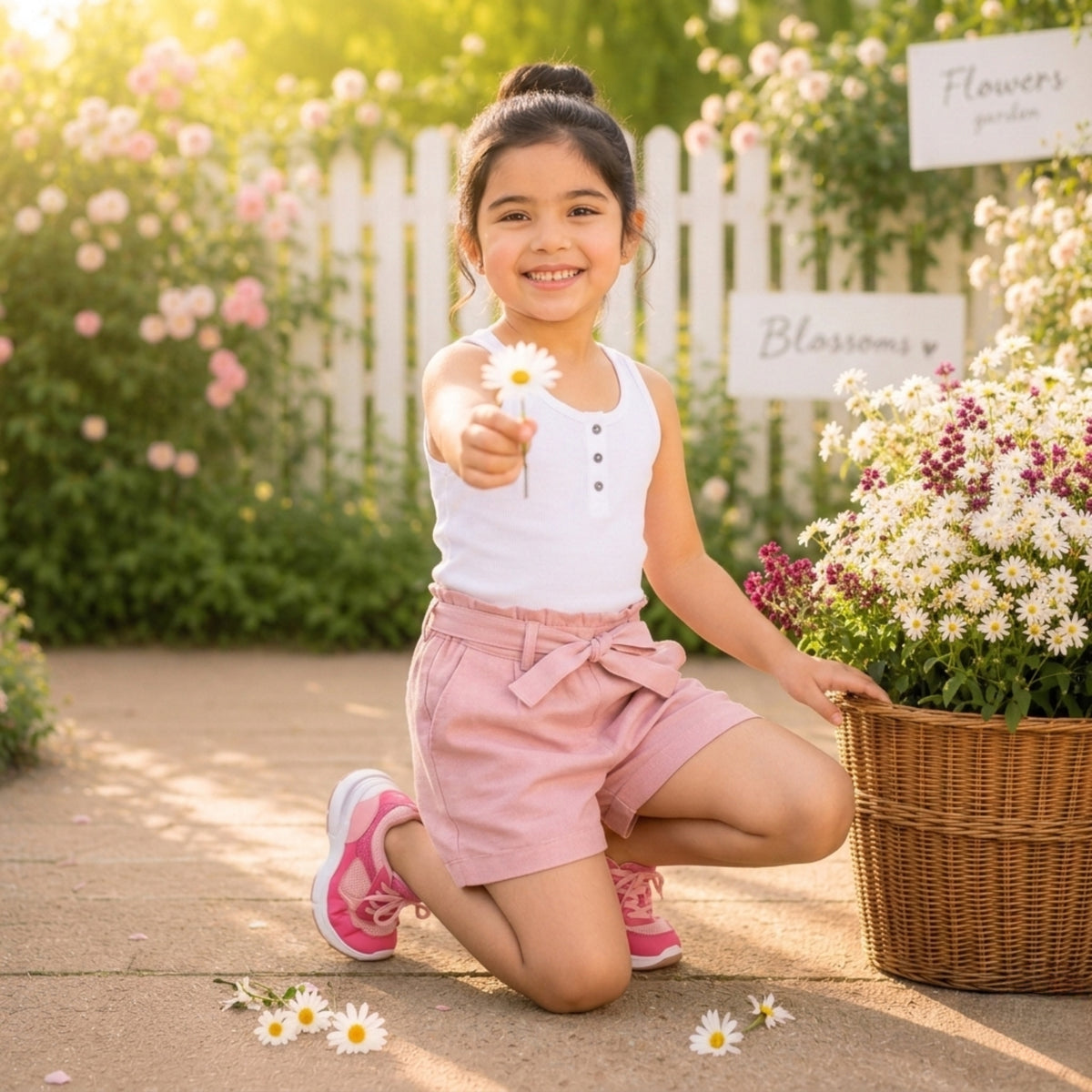 Pink girls casual shorts with elasticated waist