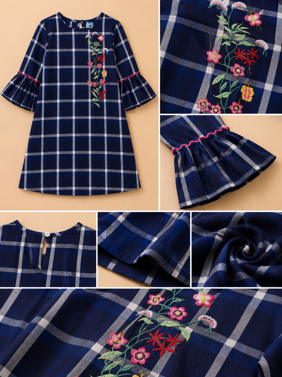Girls Embroidered Bell Sleeves Dress