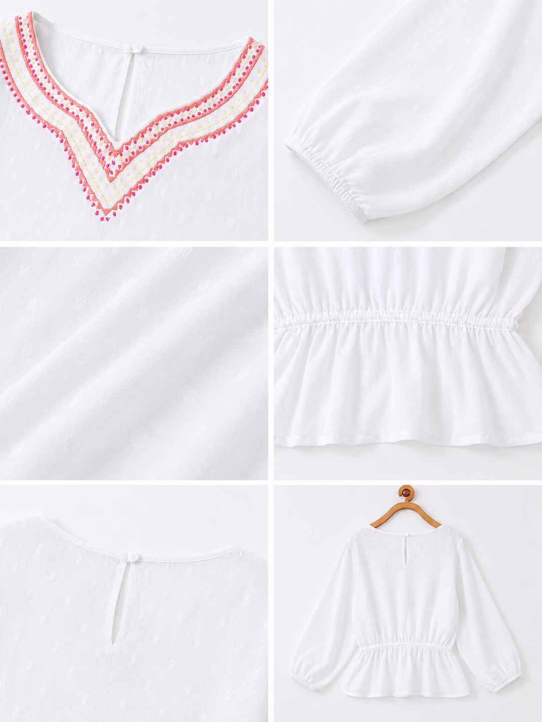 Girls Embroidered Peplum Long Sleeves Top