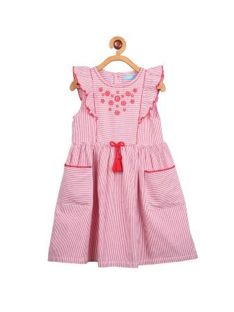 Pink girls sleeveless romper with ruffle sleeves, waist detailing and matching shorts