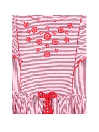 Girls Striped Threadwork Dress