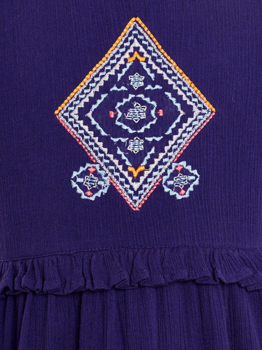 Girls Embroidered Flared Sleeveless Dress