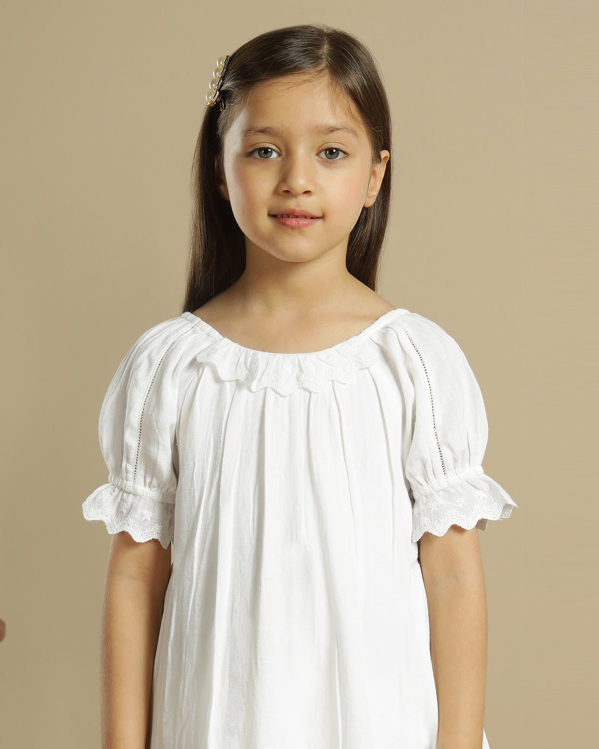 Girls Puff Sleeve White Dress