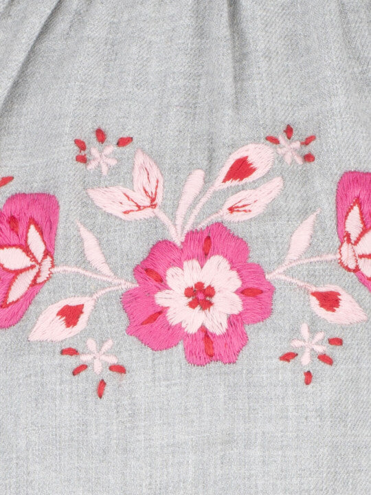 Girls Grey Embroidered Tiered Dress