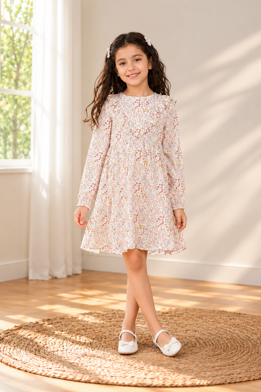 Girls White Floral Dress