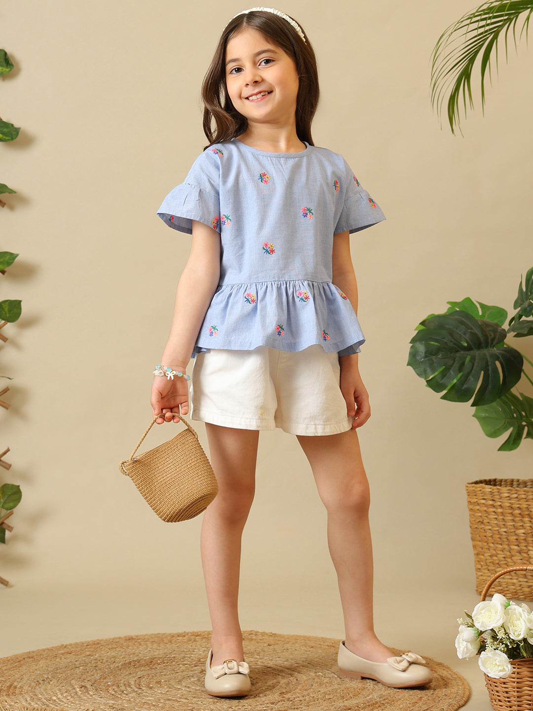 Girls Embroidered Ruffle Hem Top