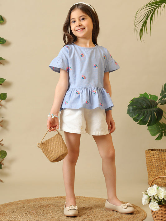 Girls Embroidered Ruffle Hem Top