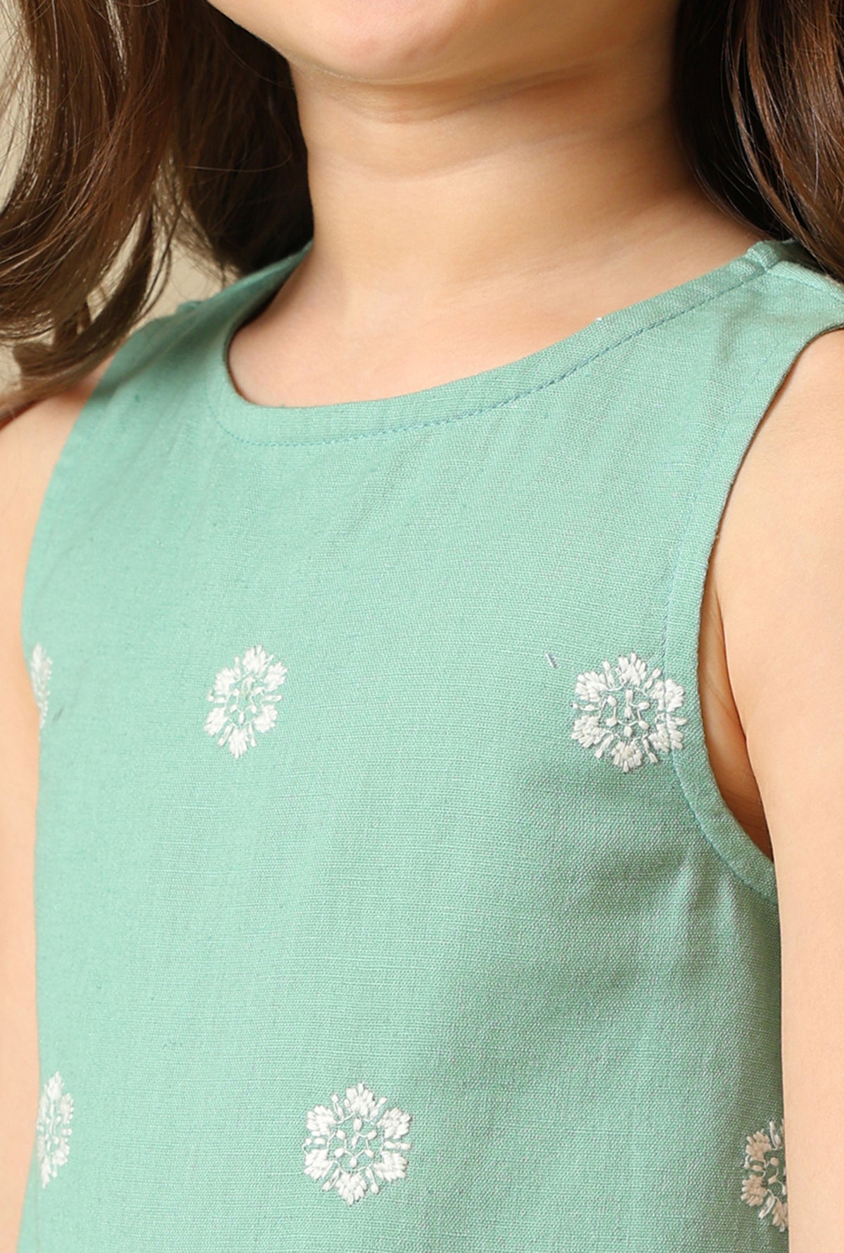 Girls Green Embroidered Pant Set