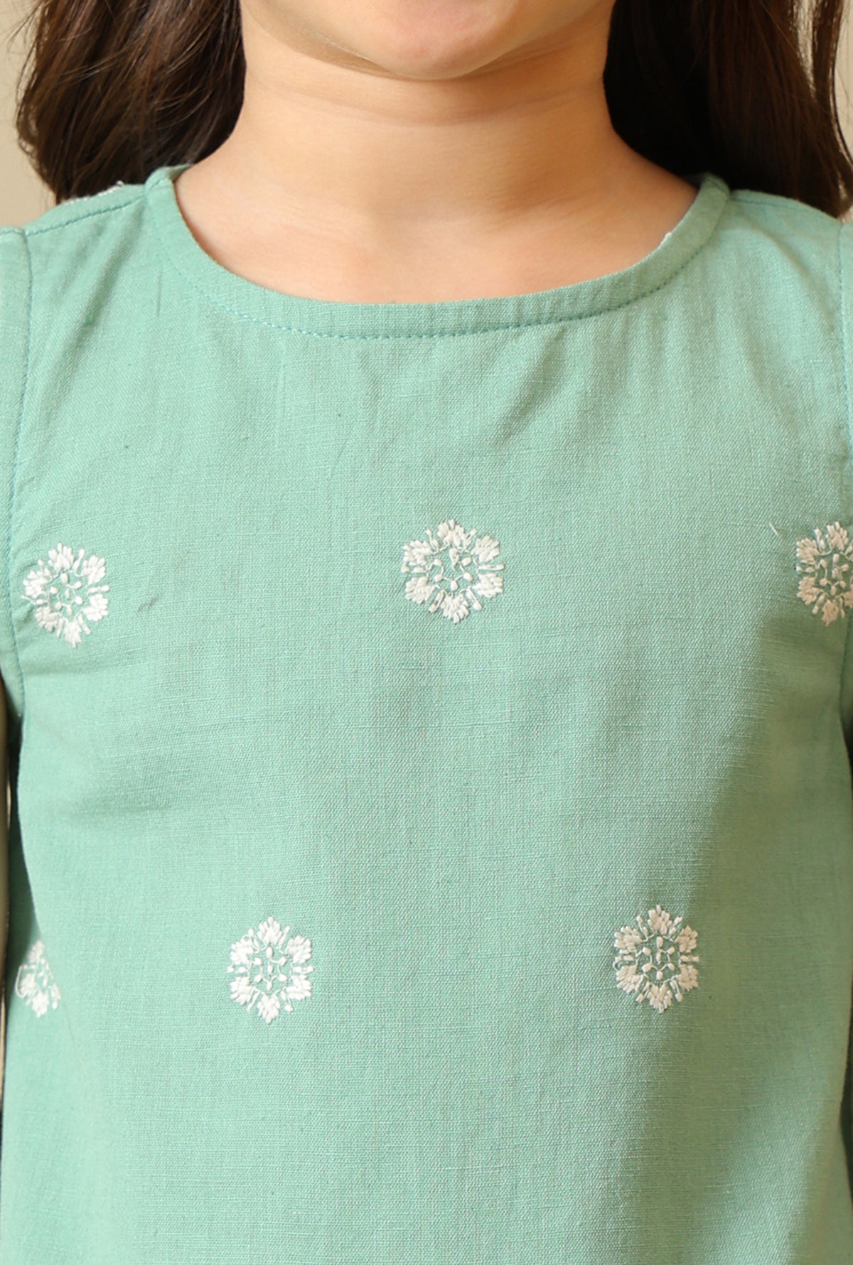 Girls Green Embroidered Pant Set
