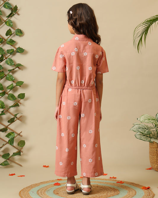 Coral girls floral printed co-ord set with short sleeve top and wide-leg pants