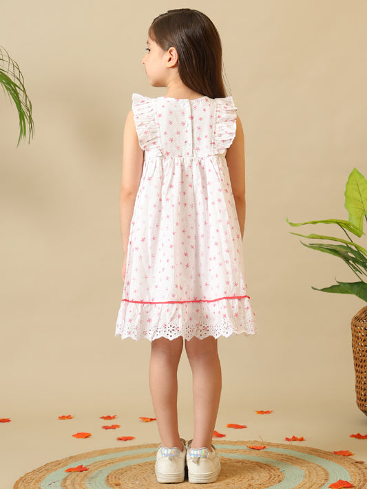 White girls floral printed sleeveless dress with ruffle detailing and tiered hem