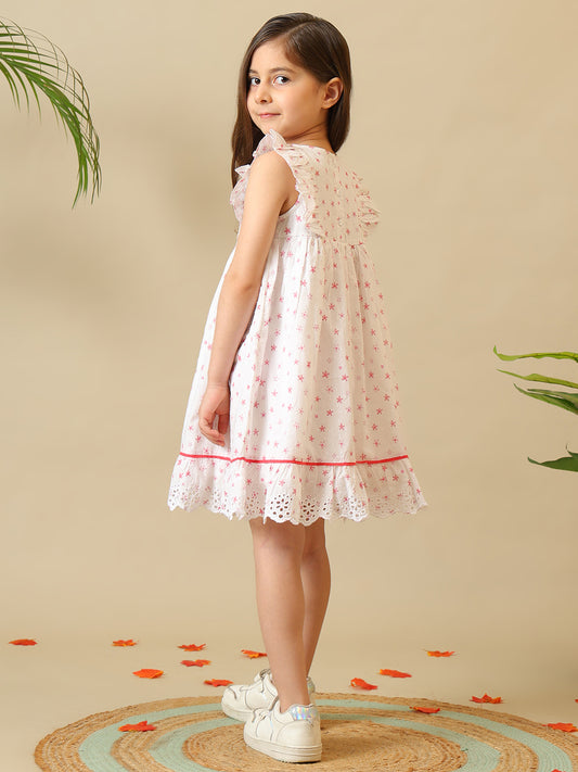 White girls floral printed sleeveless dress with ruffle detailing and tiered hem