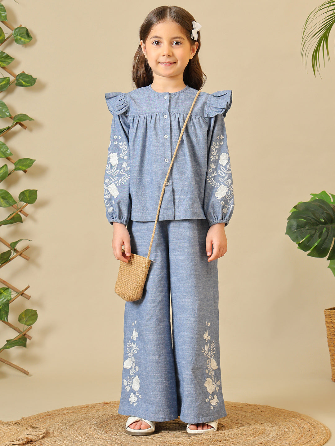 Girls Embroidered Pant Set