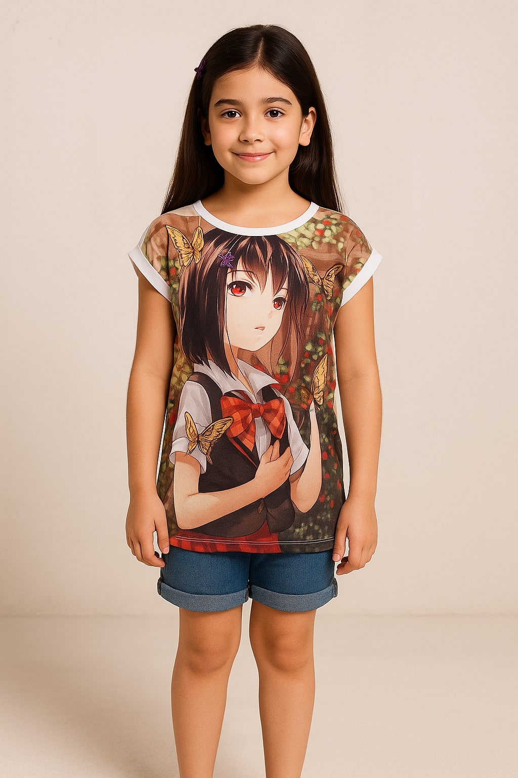 Black girls short sleeve graphic print dress with multicolour printed design