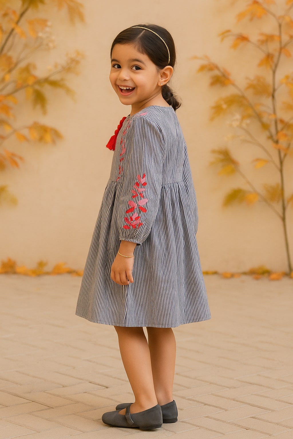 Girls Striped Flared Gown