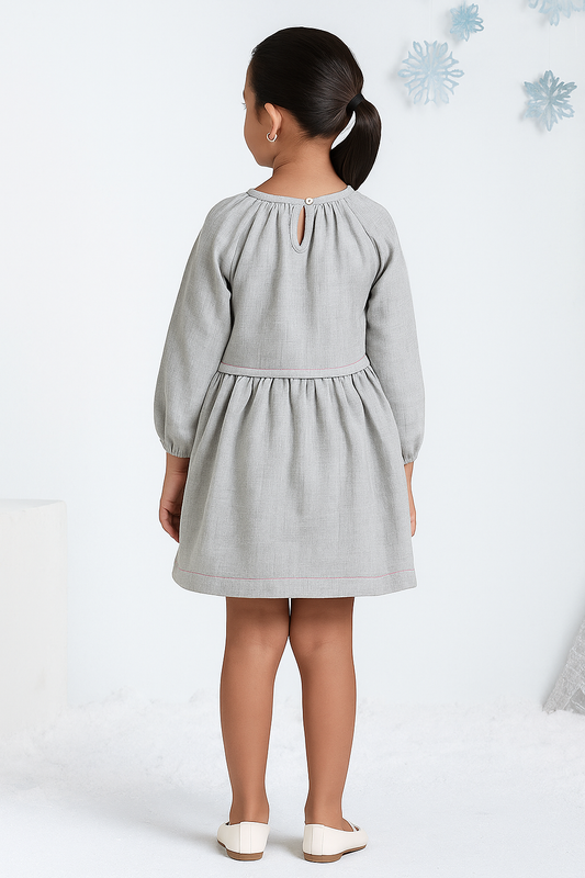 Girls Grey Embroidered Tiered Dress
