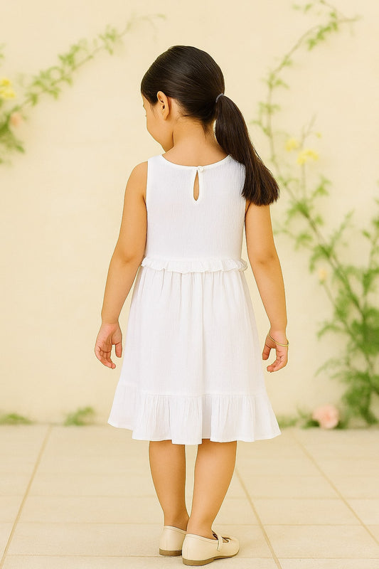 White girls sleeveless maxi dress with embroidered bodice, gathered waist and tiered hem