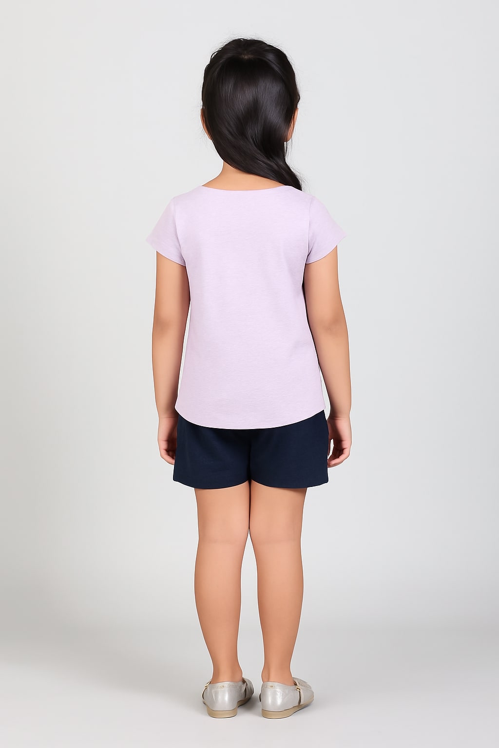 White girls short sleeve top with pink and purple butterfly graphic print