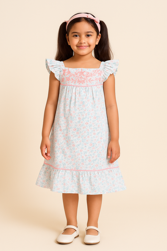 White girls striped sleeveless dress with ruffle hem and pastel detailing
