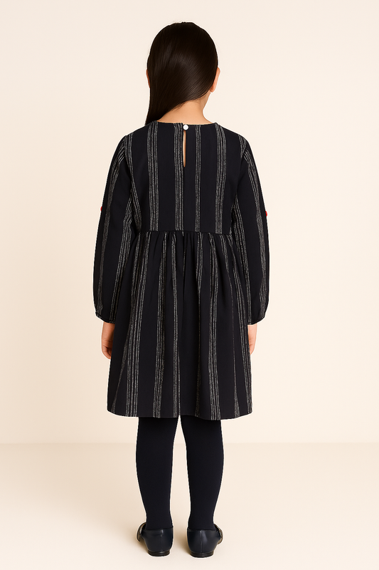 Girls Striped Embroidered Midi Dress