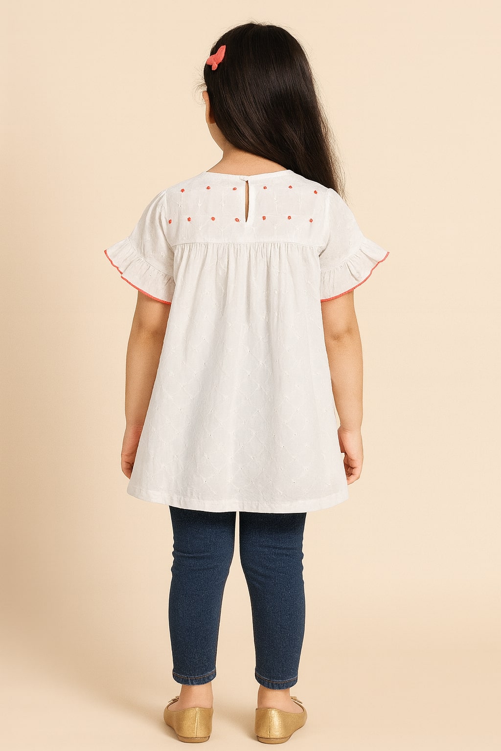 White girls short sleeve striped dress with ruffle sleeves and flared hem