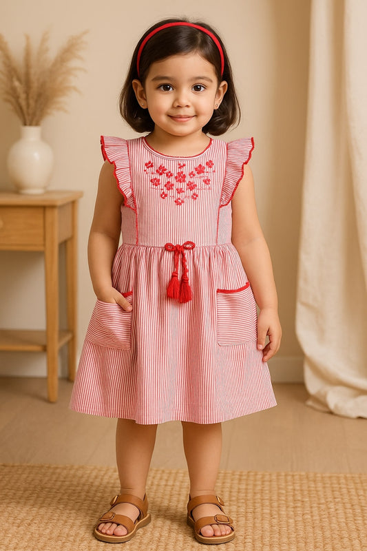 Pink girls sleeveless romper with ruffle sleeves, waist detailing and matching shorts