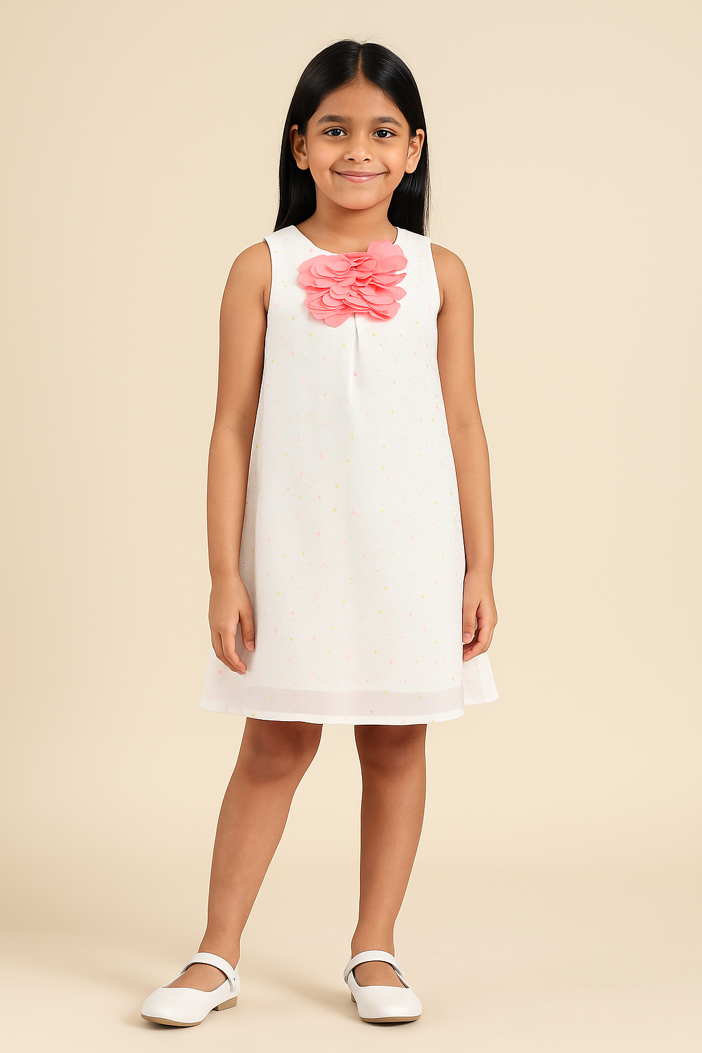 Girls Shimmer Embellished A-Line Dress with Floral Applique
