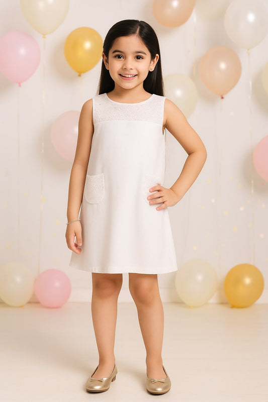 White girls sleeveless A-line skirt with minimal textured detailing