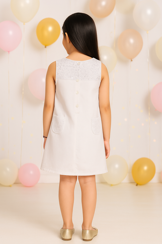 White girls sleeveless A-line skirt with minimal textured detailing