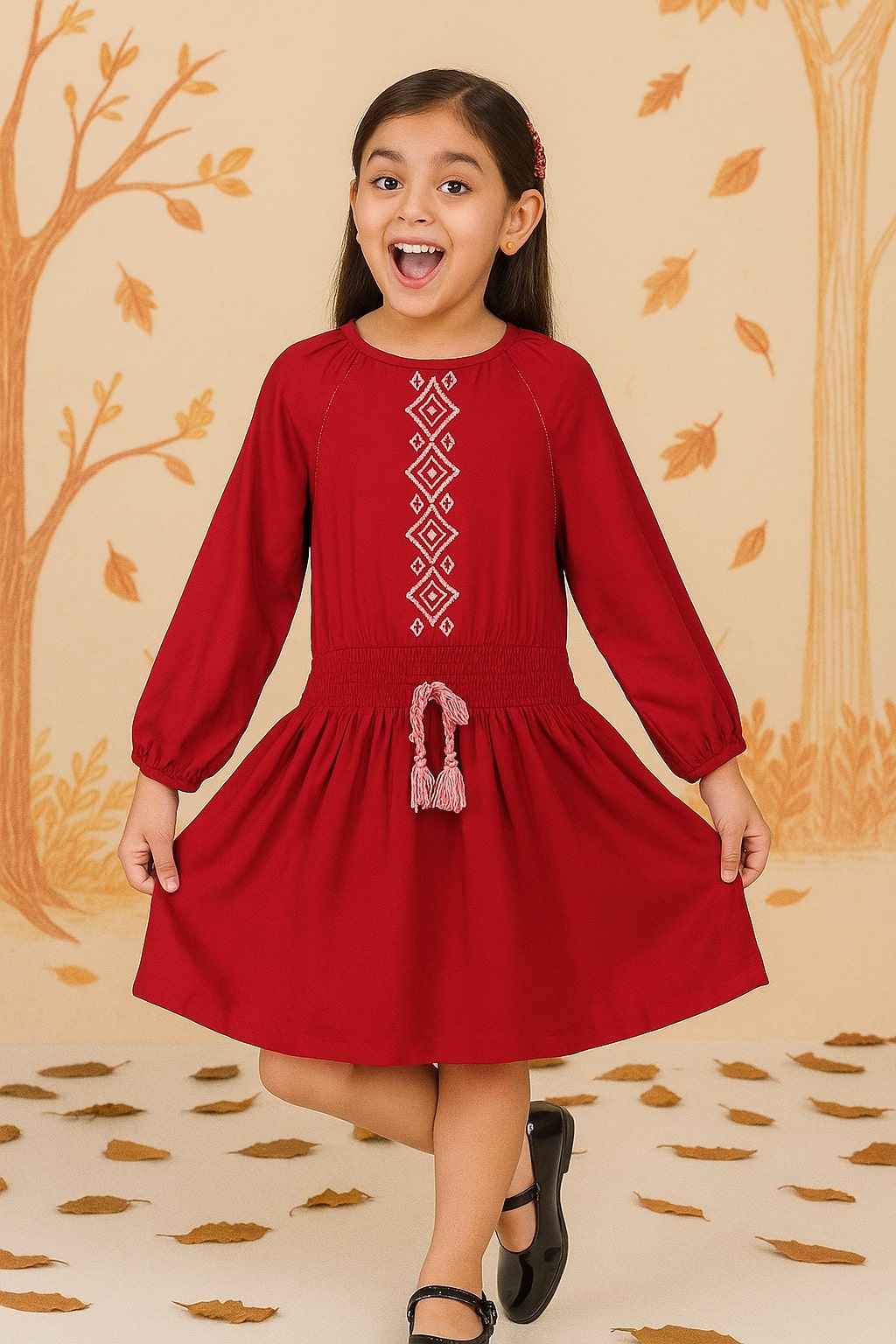 Red girls long sleeve cardigan with front button closure
