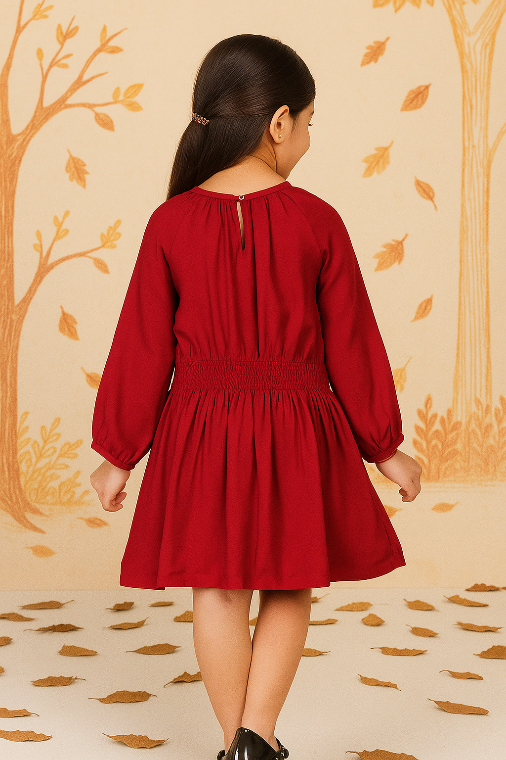 Red girls long sleeve cardigan with front button closure