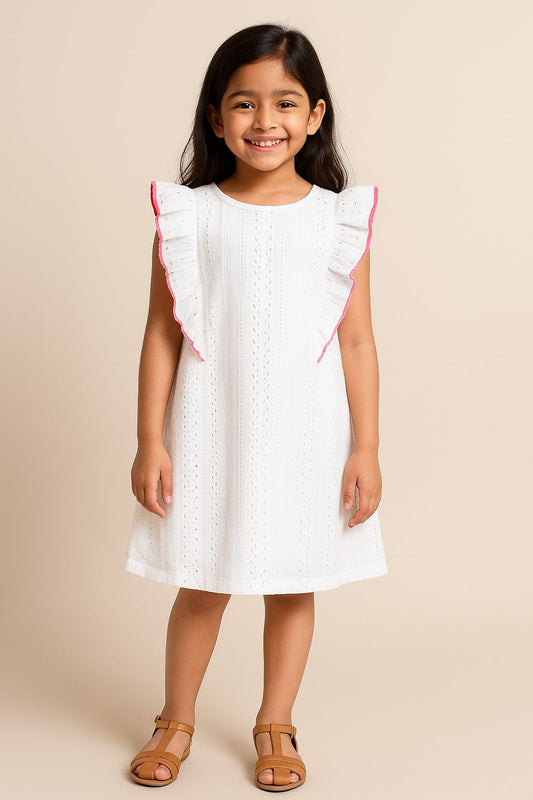 White girls long sleeve top with pink trim and ruffle detailing