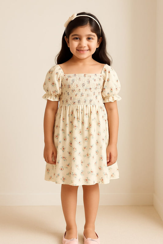 White girls short sleeve top with beige checked skirt co-ord set