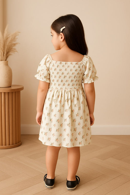 White girls short sleeve top with beige checked skirt co-ord set