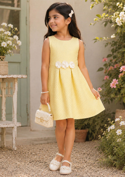 Cream girls sleeveless co-ord set with ruffle top and matching shorts