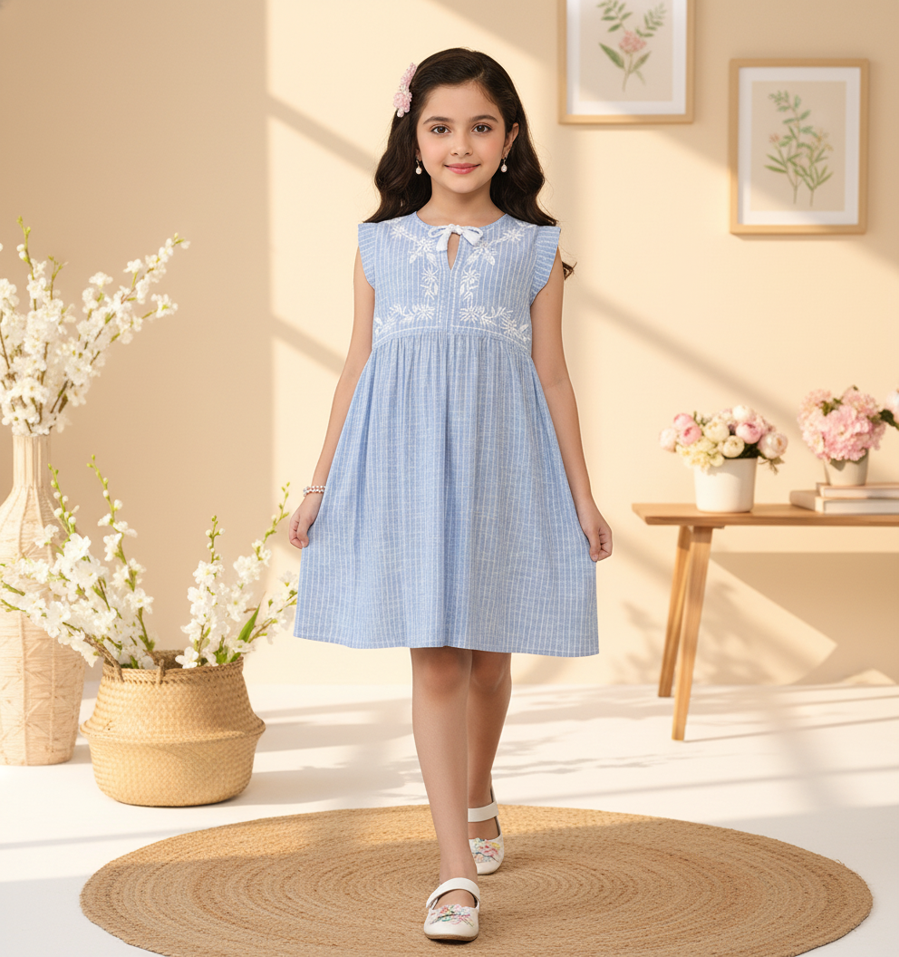 Blue girls short sleeve romper with ruffle sleeves and comfortable shorts