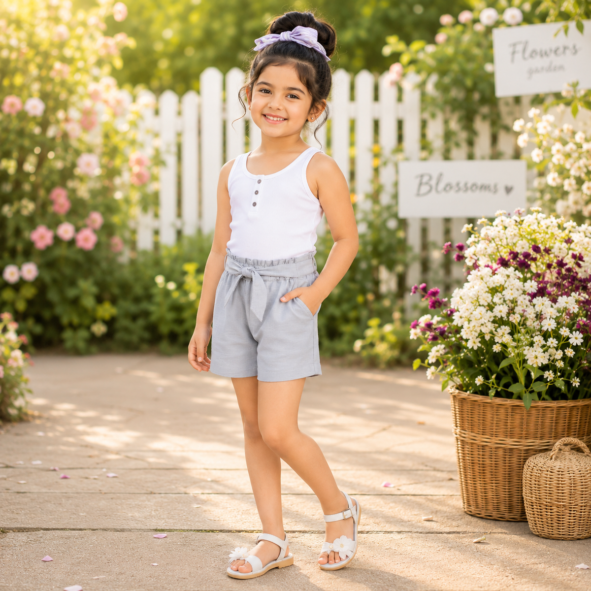Light blue girls casual shorts with elasticated waist