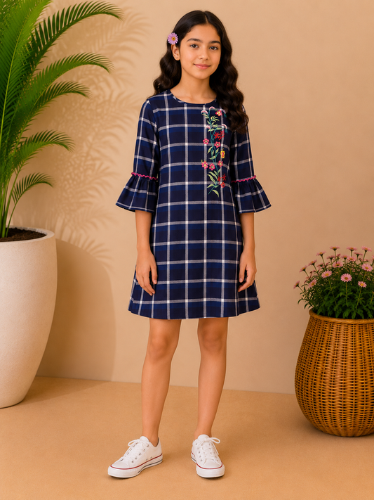 Girls Embroidered Bell Sleeves Dress