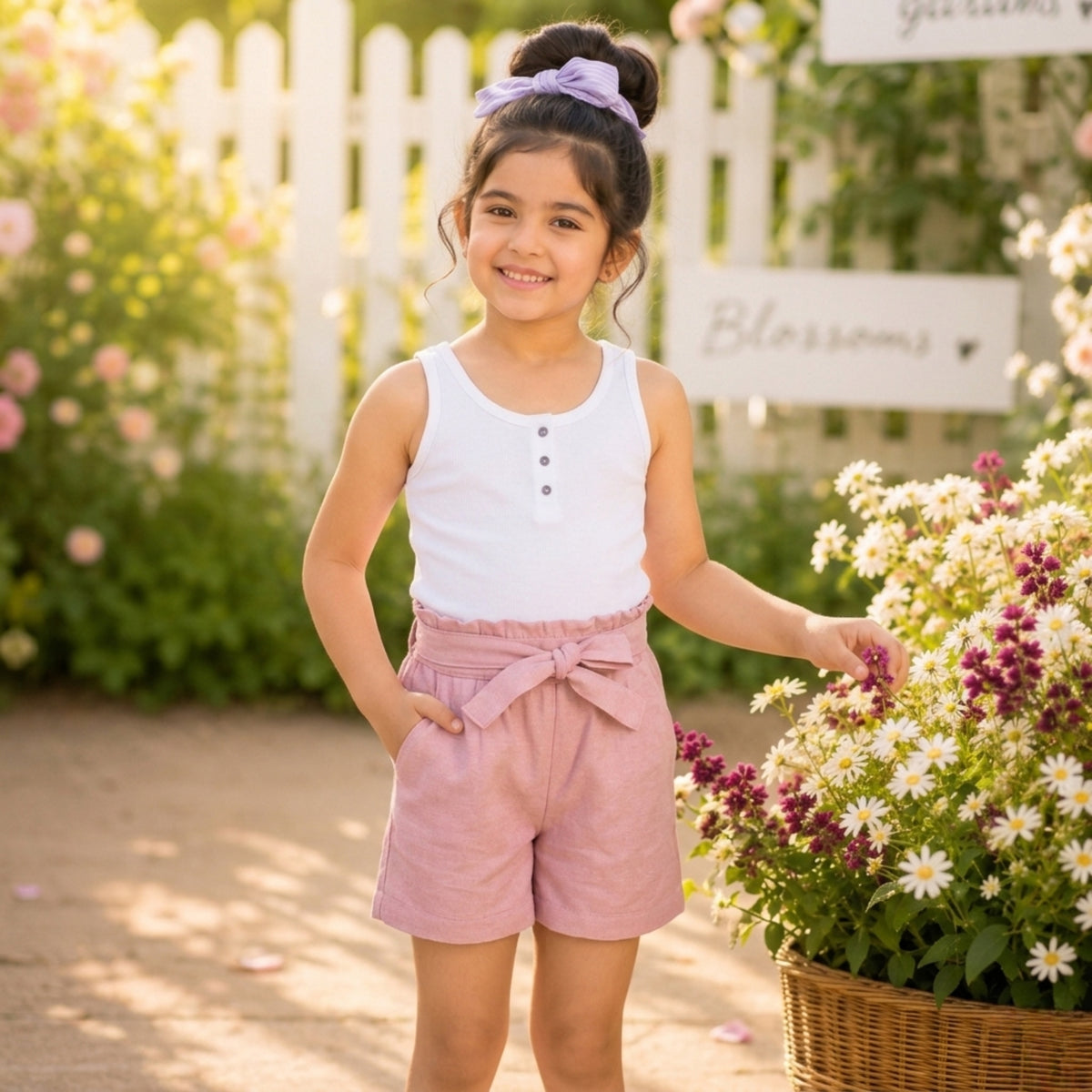 Pink girls casual shorts with elasticated waist