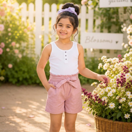 Pink girls casual shorts with elasticated waist