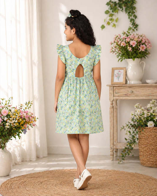 Mint green girls printed shorts with flared fit and elasticated waist