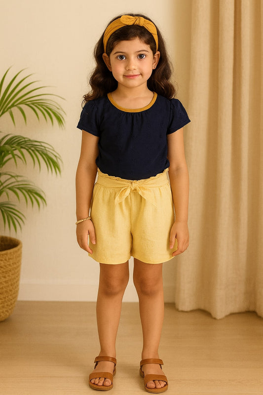 Black girls casual shorts with yellow contrast trim