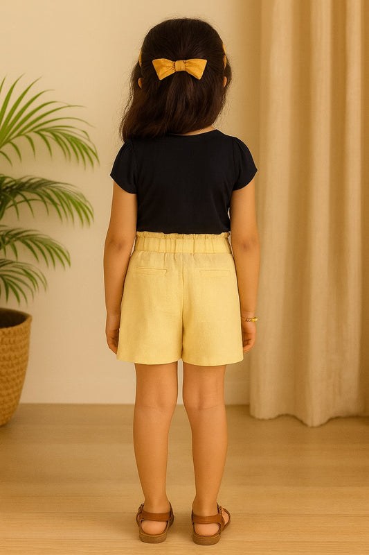 Black girls casual shorts with yellow contrast trim