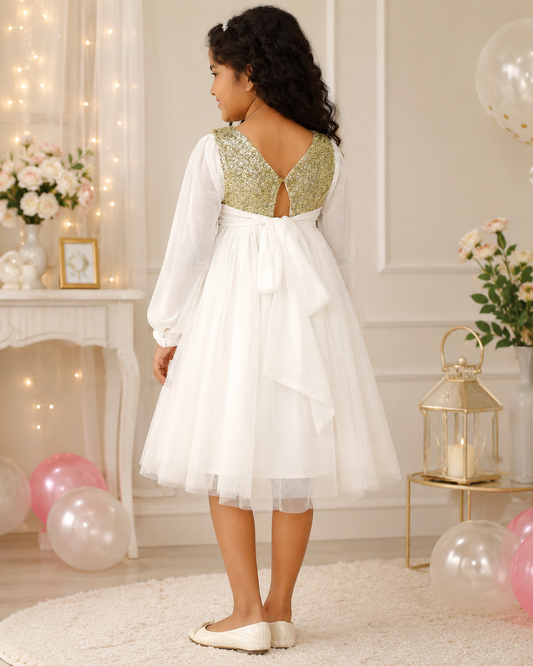 White girls sleeveless fit and flare dress with layered tulle skirt and flared hem