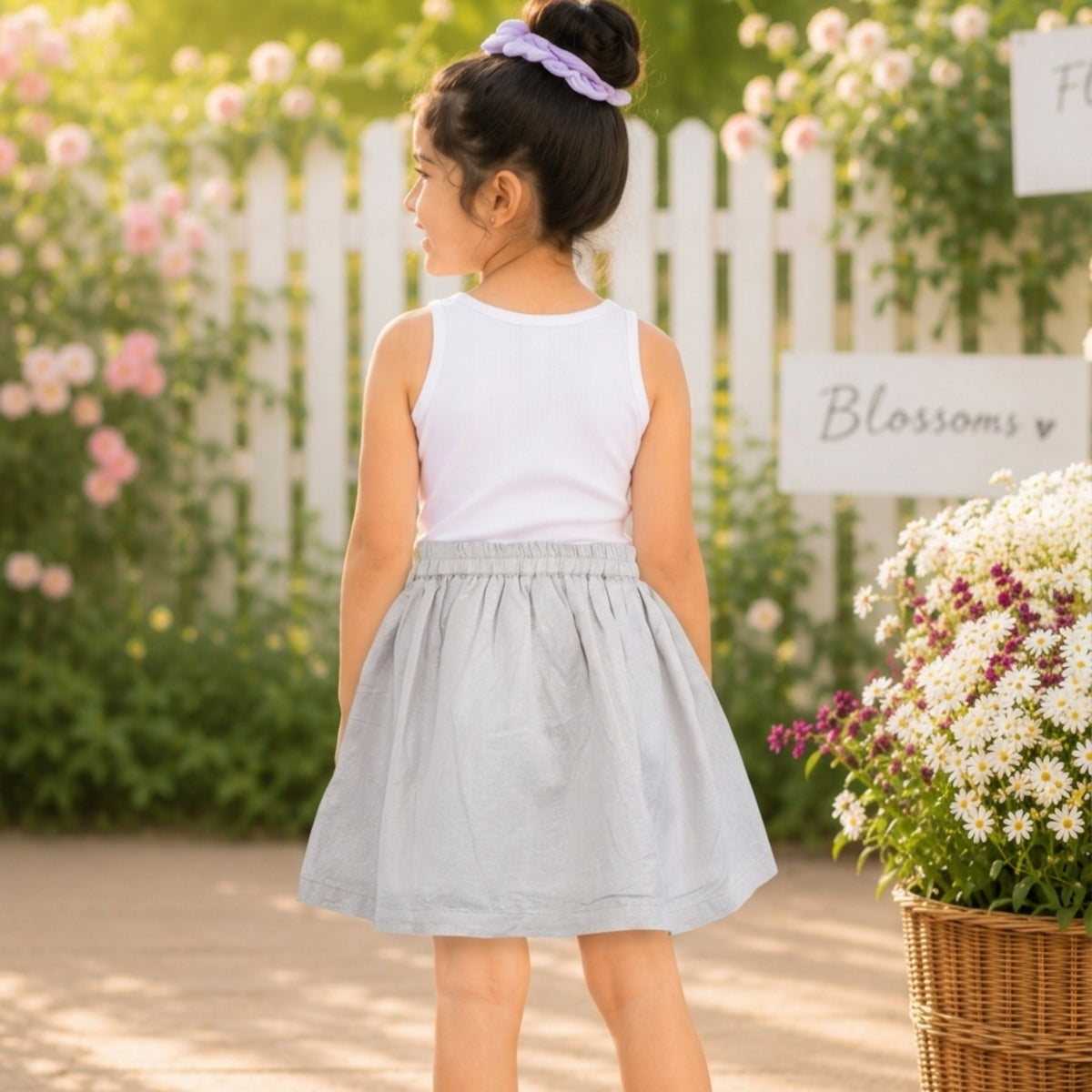 White girls pleated skirt with elasticated waist and flared hem