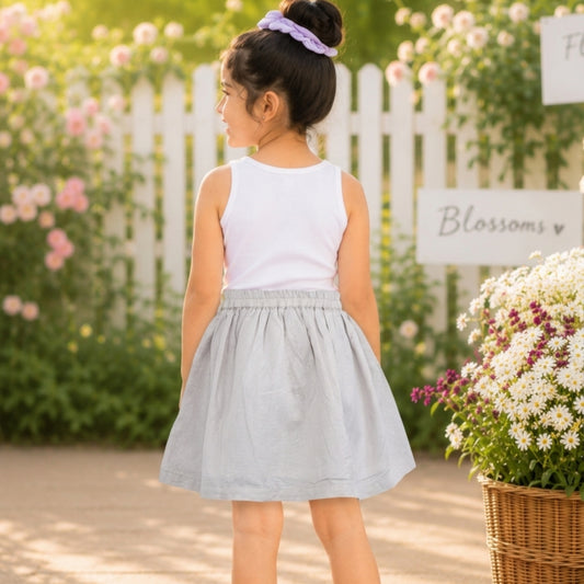 White girls pleated skirt with elasticated waist and flared hem