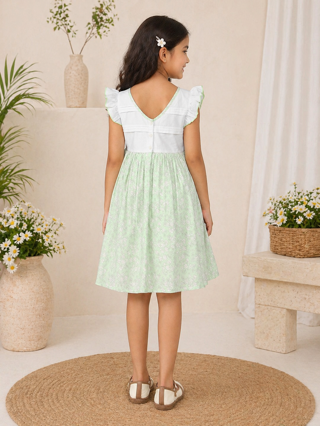 Mint green girls sleeveless co-ord set with ruffle top and matching wide-leg pants