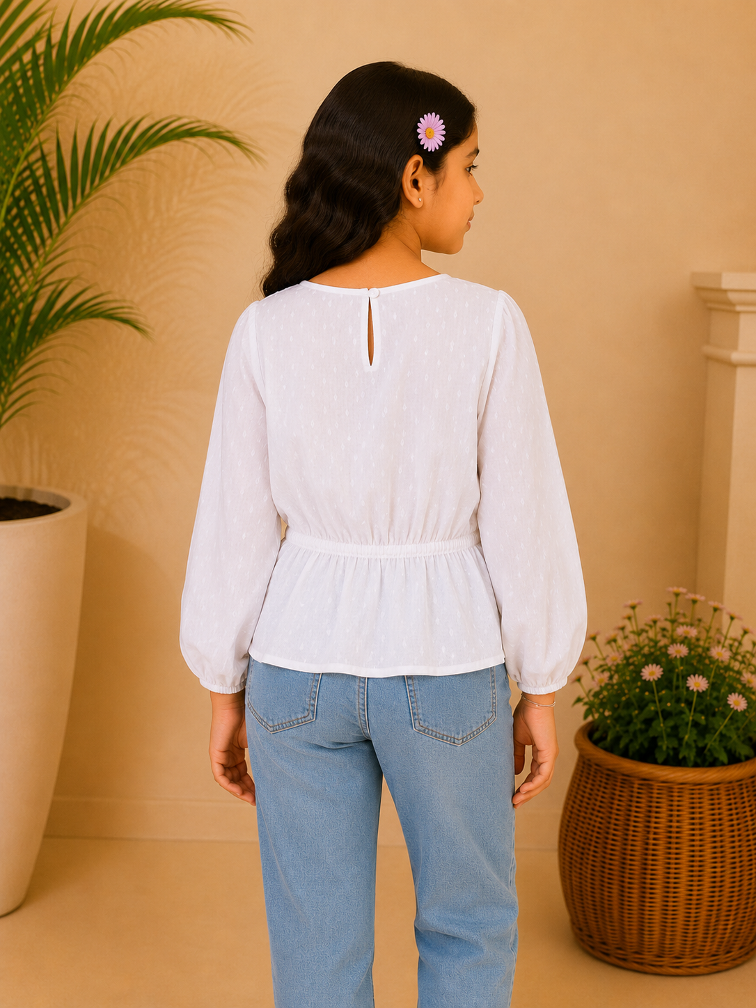 Girls Embroidered Peplum Long Sleeves Top