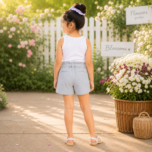 Light blue girls casual shorts with elasticated waist